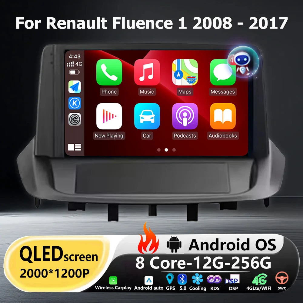 Wireless Carplay For Renault Fluence 1 2008-2017 Android 16 Auto Car Radio Multimedia Play