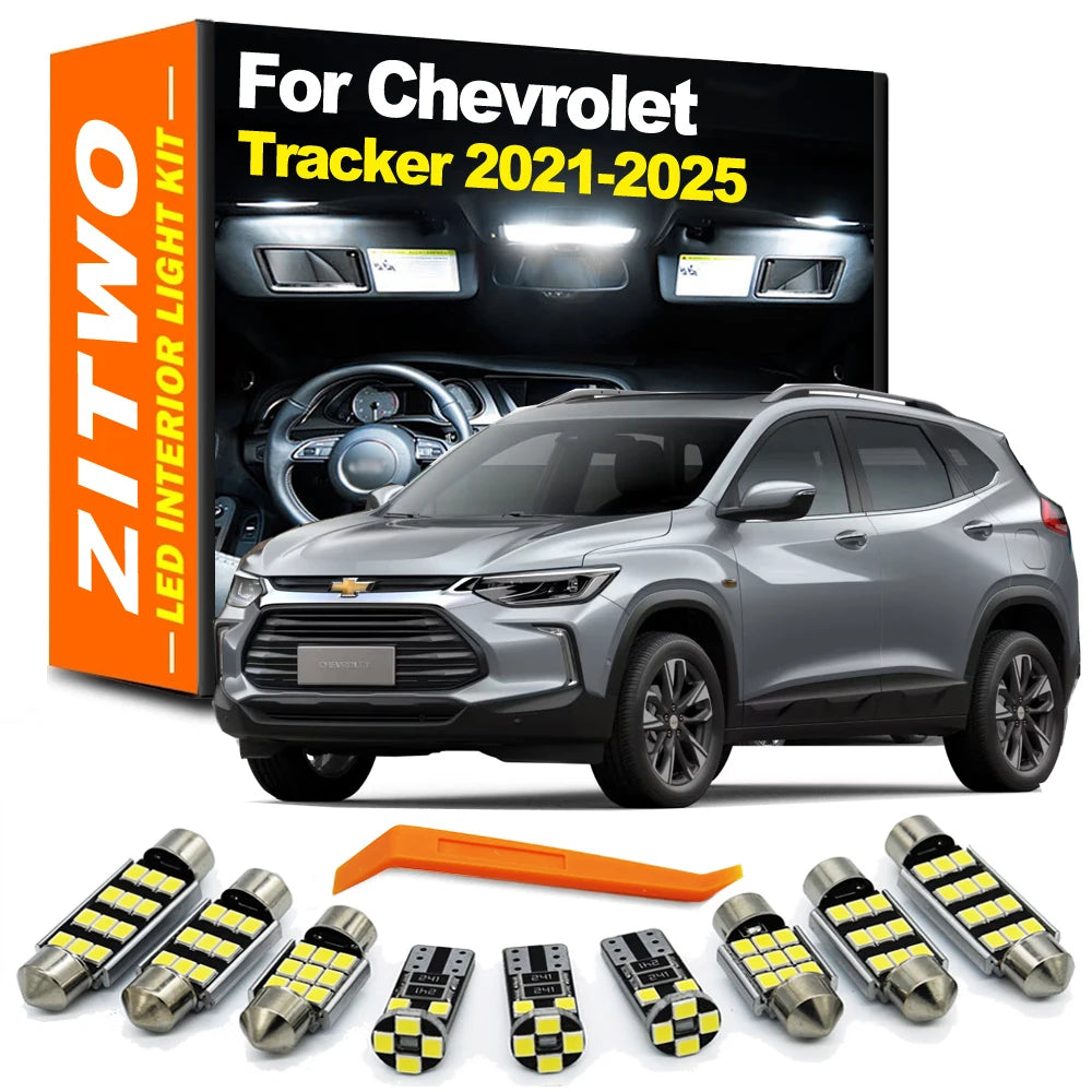 ZITWO 9Pcs Car LED Interior Dome Map License Plate Light Kit For Chevrolet Chevy Tracker 2021 2022 2023 2024 2025 Car LED Bulb