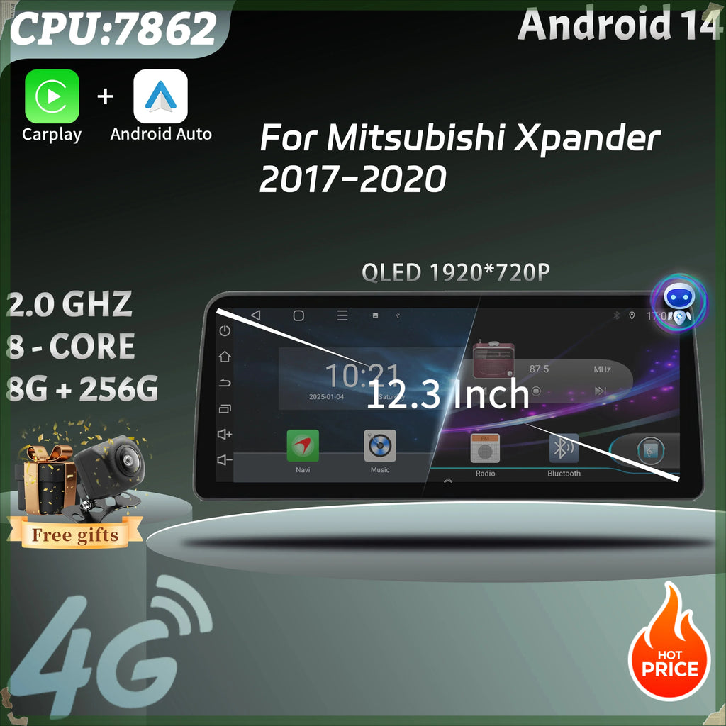 12.3inch Android 14 Car Radio Multimedia 4G GPS Stereo Navigation Wireless BT Carplay Scre