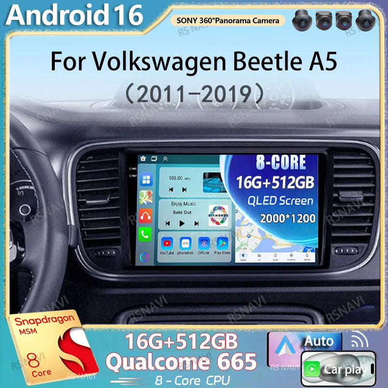 Android 16 Carplay Auto Car Radio For Volkswagen Beetle A5 2011-2019 Multimedia Video Play