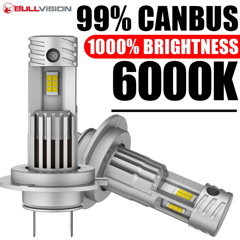 H7 LED Bulb High Power Car Headlight 3-Side CSP CANBUS Fog Lights for Automobile Mini Wire