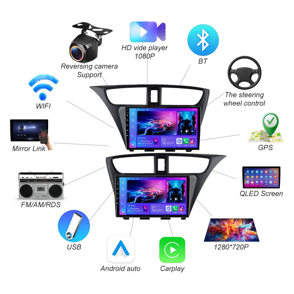 Android 16 Car Radio For Honda Civic Hatchback 2012 -2017 Wireless Carplay Android Auto Rd | AUTOKITSHOP
