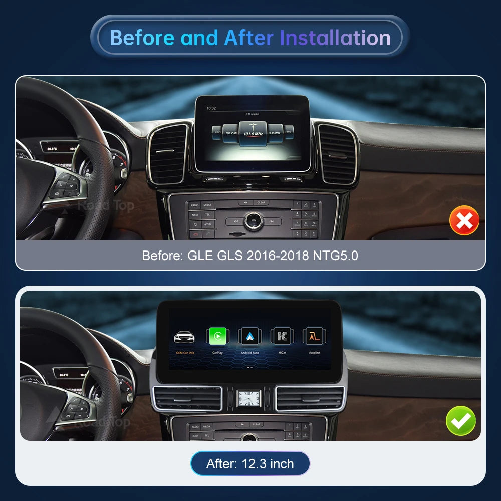 Road Top 12.3'' Multimedia Display For Benz GLE GLS 2016-2018 NTG5.0 Touch Screen Wireless | AUTOKITSHOP
