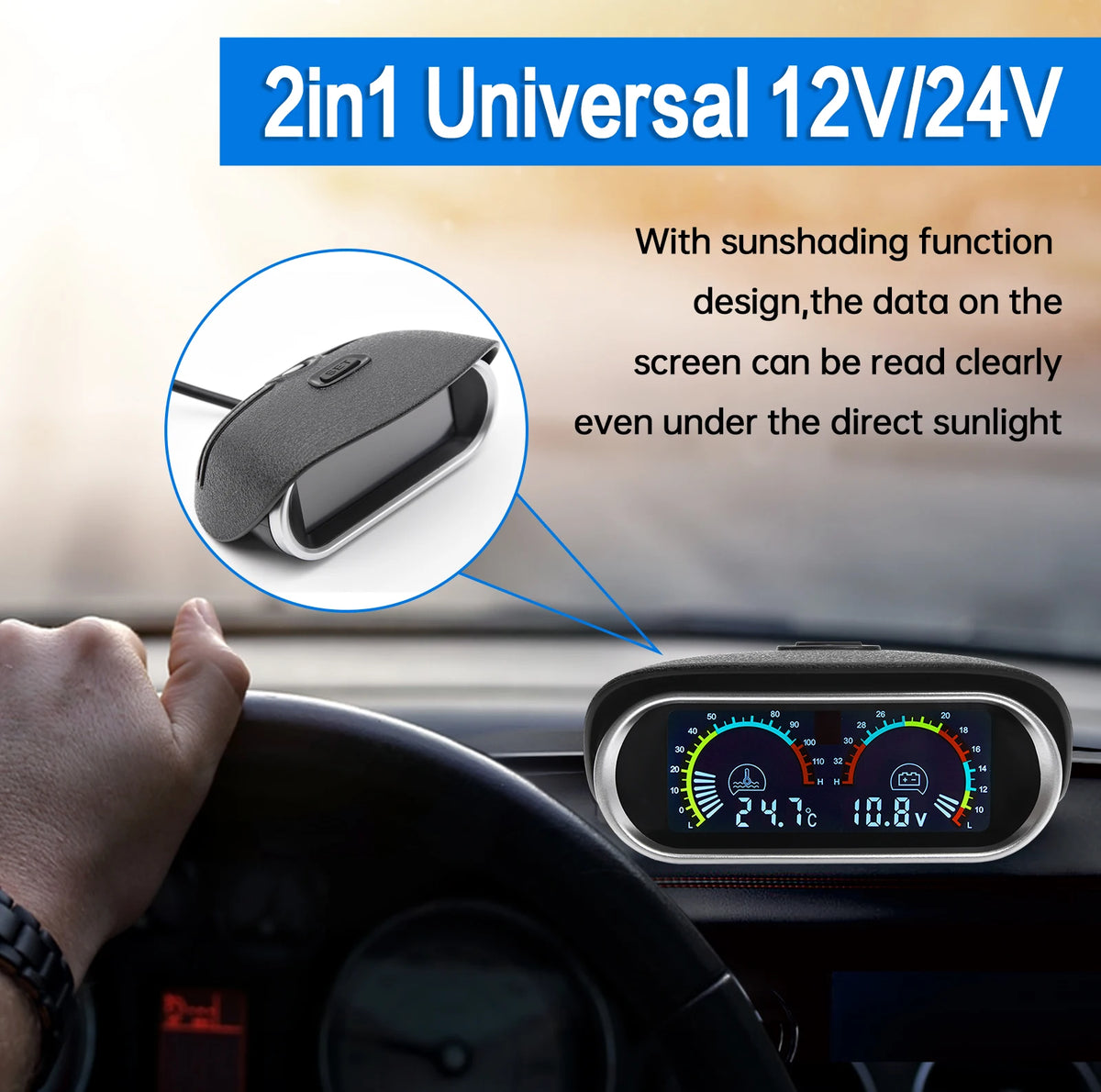Car Truck 2 IN 1 LCD Gauge Water Temperature Meter +Voltmeter With 1/8 NPT Temp Sensor Water Tem - Automotive LED Light