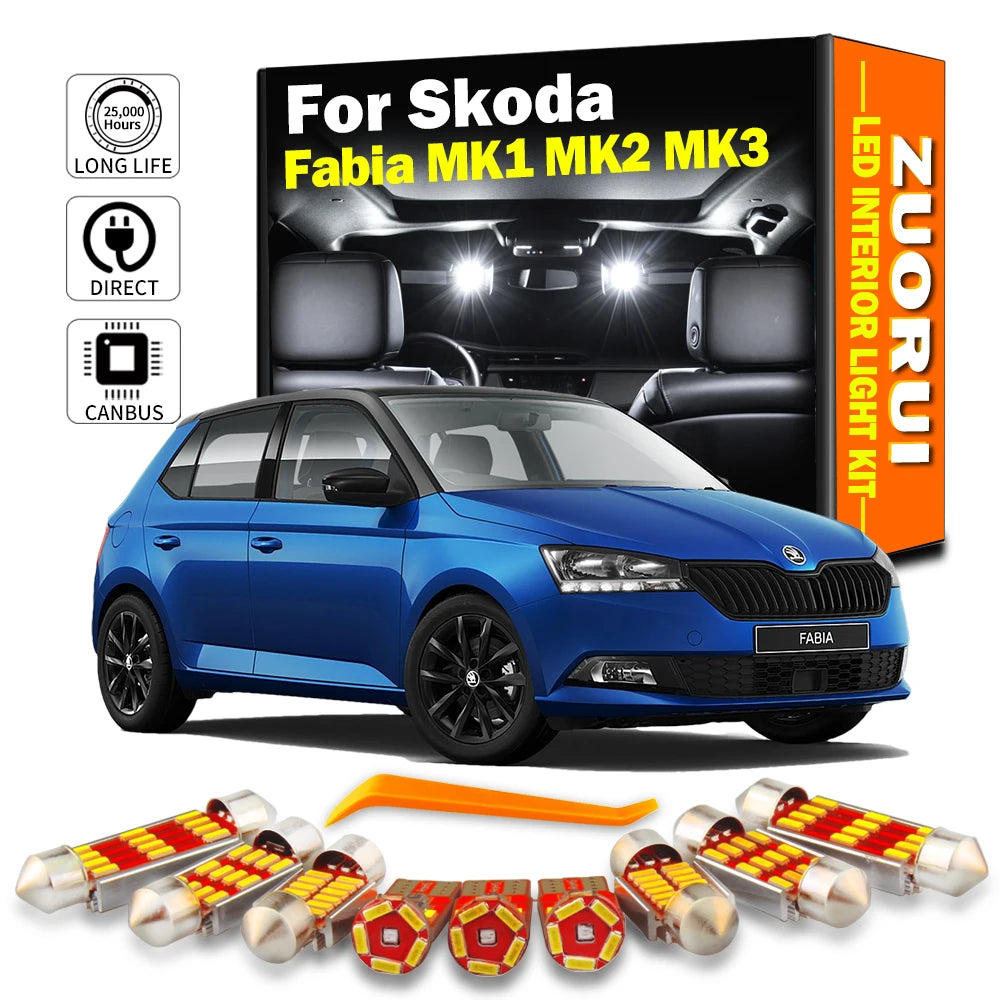 LED Interior Light Kit for Skoda Fabia 1 2 3 MK1 MK2 MK3 6Y 6Y2 6Y3 6Y5 NJ NJ3 NJ5 - Canbus Error-Free Bulbs | AUTOKI...