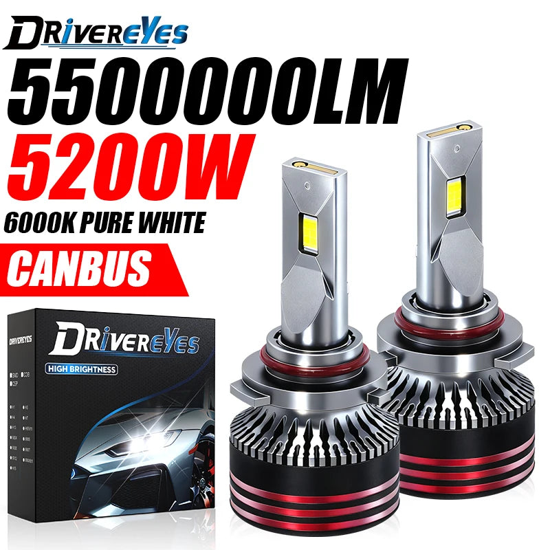 M8PRO H7 Led H4 H3 H1 5200W 5500000LM H8 H11 9005 HB3 9006 HB4 9012 HIR2 H9 Canbus 9054 CS