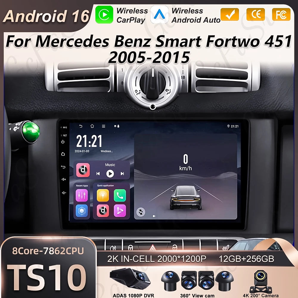 Android 16 Carplay Car Radio For Mercedes Benz Smart Fortwo 451 2011 2012 2013 2014 2015 G | AUTOKITSHOP