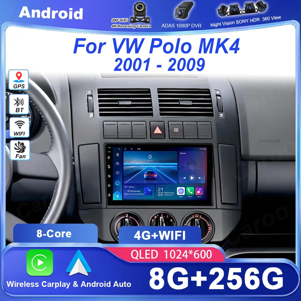 7" For VW Polo MK4 2001-2009 Car Stereo Radio Wireless Carplay Android 16 Auto Head Unit I