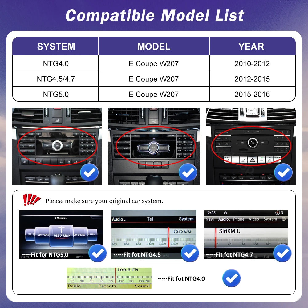 Wireless CarPlay Linux Car Multimedia Touch Screen for Mercedes Benz E Coupe W207 Android  | AUTOKITSHOP