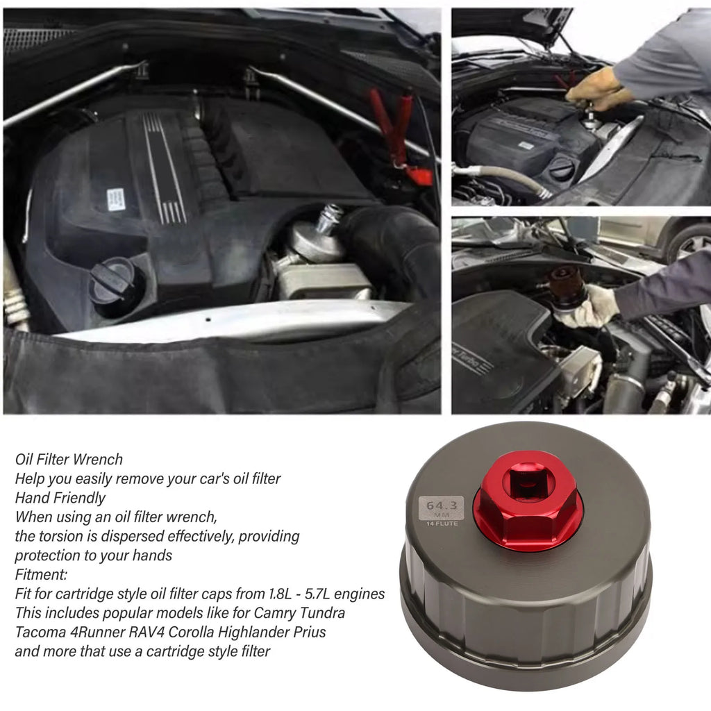 Car Oil Filter Wrench 64.3mm 14 Flute Filter Cap Socket Tool For Camry Tundra Ta for Camry RAV4 - Automotive LED Light