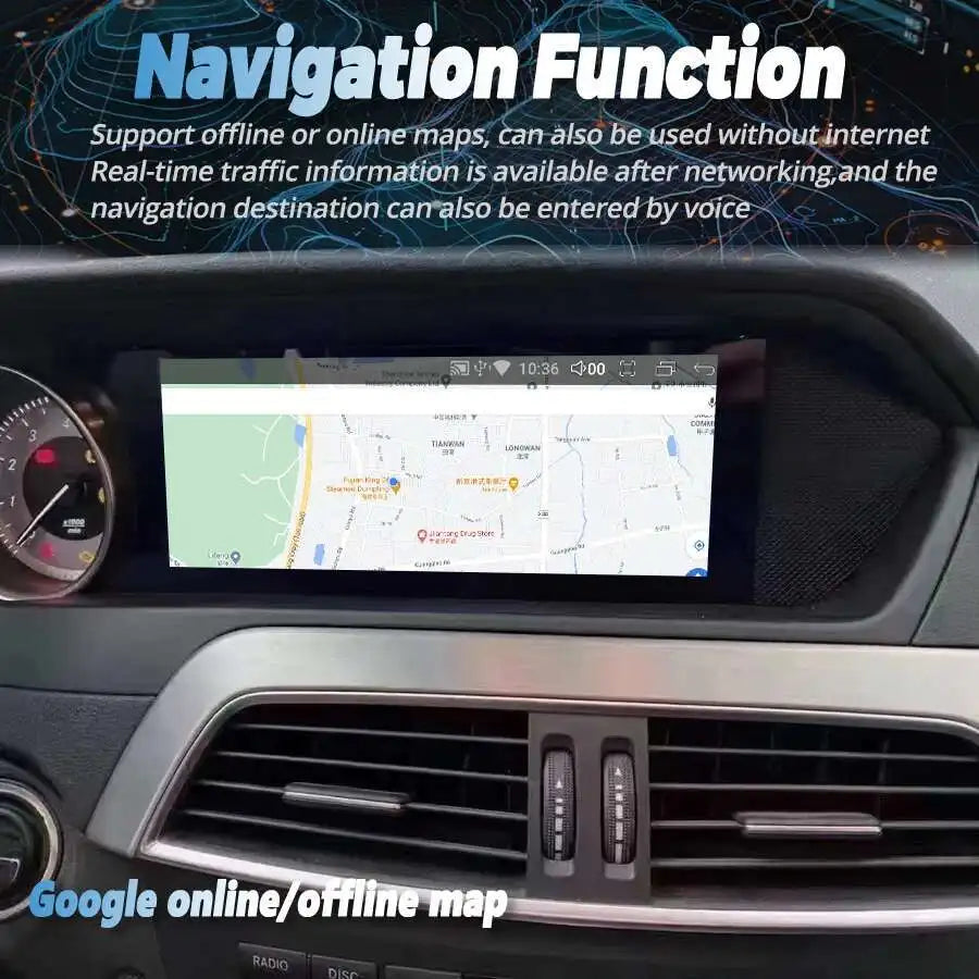 8.8" For Mercedes Benz C-Class W204 NTG 4.5 Qualcomm Screen CarPlay Android 14 Multimedia