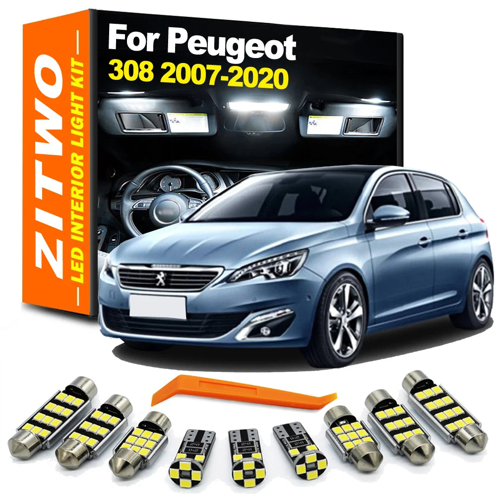 14Pcs Car Indoor Bulb For Peugeot 308 MK1 MK2 I II 1 2 2007- 2016 2017 2018 2019 for Peugeot MK2 MK1 2007-2016 - Canbus
