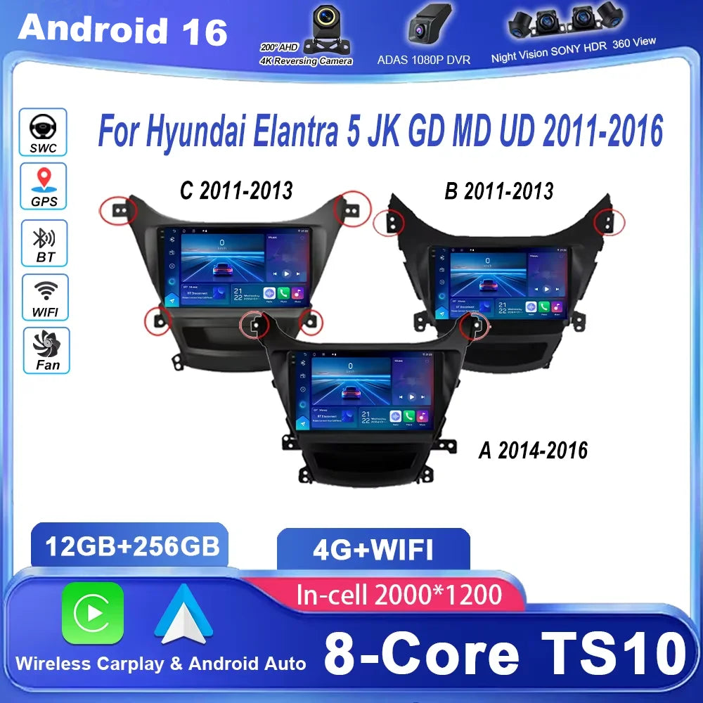 Android Car Radio Stereo For Hyundai Elantra 5 JK GD MD UD 2011 -2016 Auto GPS Navigation