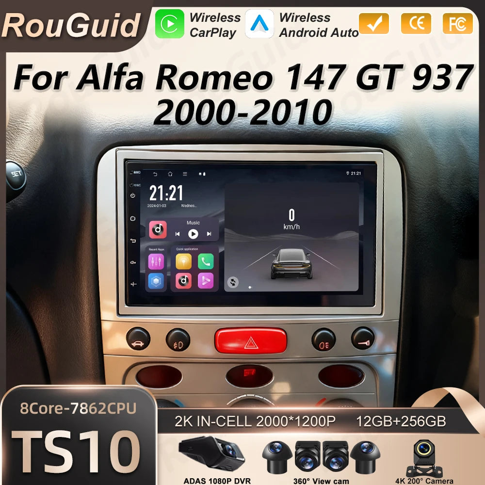 Android 16 Auto Car Radio For Alfa Romeo 147 GT 937 2000-2010 Carplay Multimedia Video Pla | AUTOKITSHOP