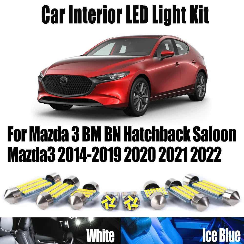 9-Piece LED Interior Light Kit for Mazda 3 BM BN Hatchback Saloon Mazda3 2014- 2021 - Canbus Dome Map Door Trunk Bulb...