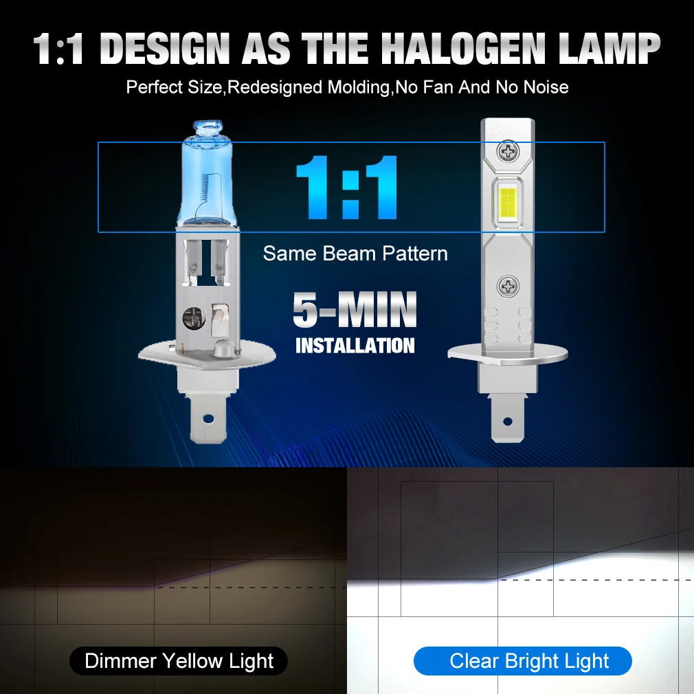 XSTORM H1 H3 LED Headlight Bulb Mini 50W 20000LM CSP for Car Headlamp Fanless Light Auto D