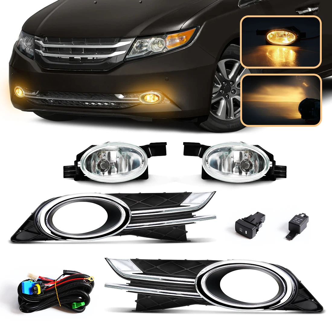 For Honda Odyssey 2014 2015 Fog Lamp Halogen Bumper Driving Daylight DRL Lights Chrome Tri | AUTOKITSHOP