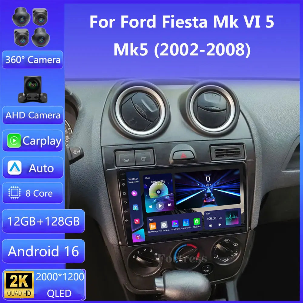 Car Radio Android 16 For Ford Fiesta Mk VI 5 Mk5 2002 - 2008 Multimedia Video Wireless Car