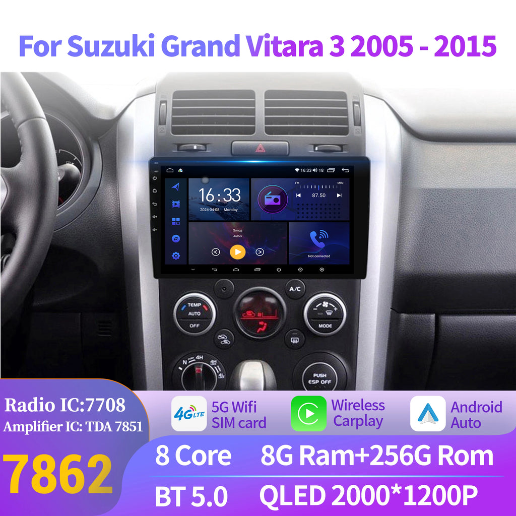 For Suzuki Grand Vitara 3 2005-2015 Car Radio Multimedia Android 14 CarPlay Navigation 786