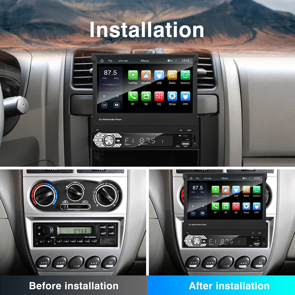 Carplay Android Auto Universal 1 Din MP5 Player 7 Inch Retractable Touch Screen Car Player | AUTOKITSHOP