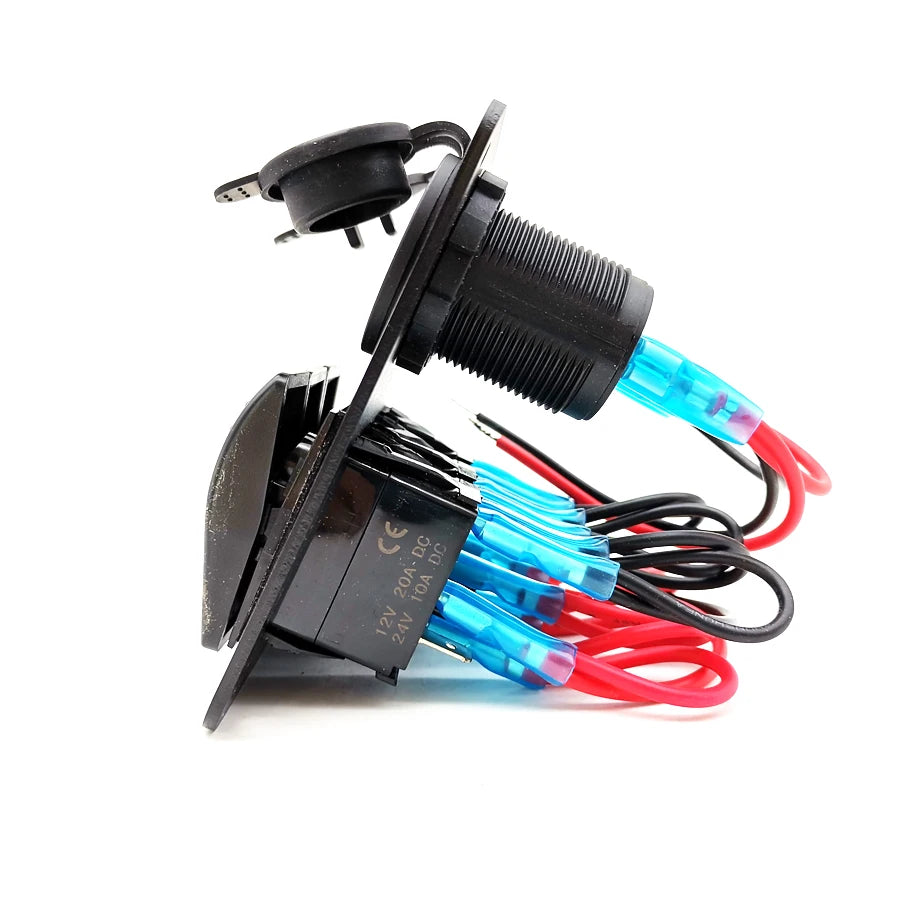 12-24V 3 Gang LED Rocker Switch Panel Circuit Breaker Dual USB For Car SUV Boat