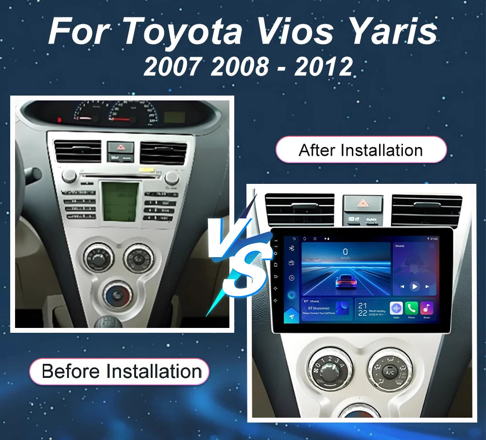 9 inch Android 16 Carplay Auto Car Radio For Toyota Vios Yaris 2007 2008 - 2012 Stereo Hea