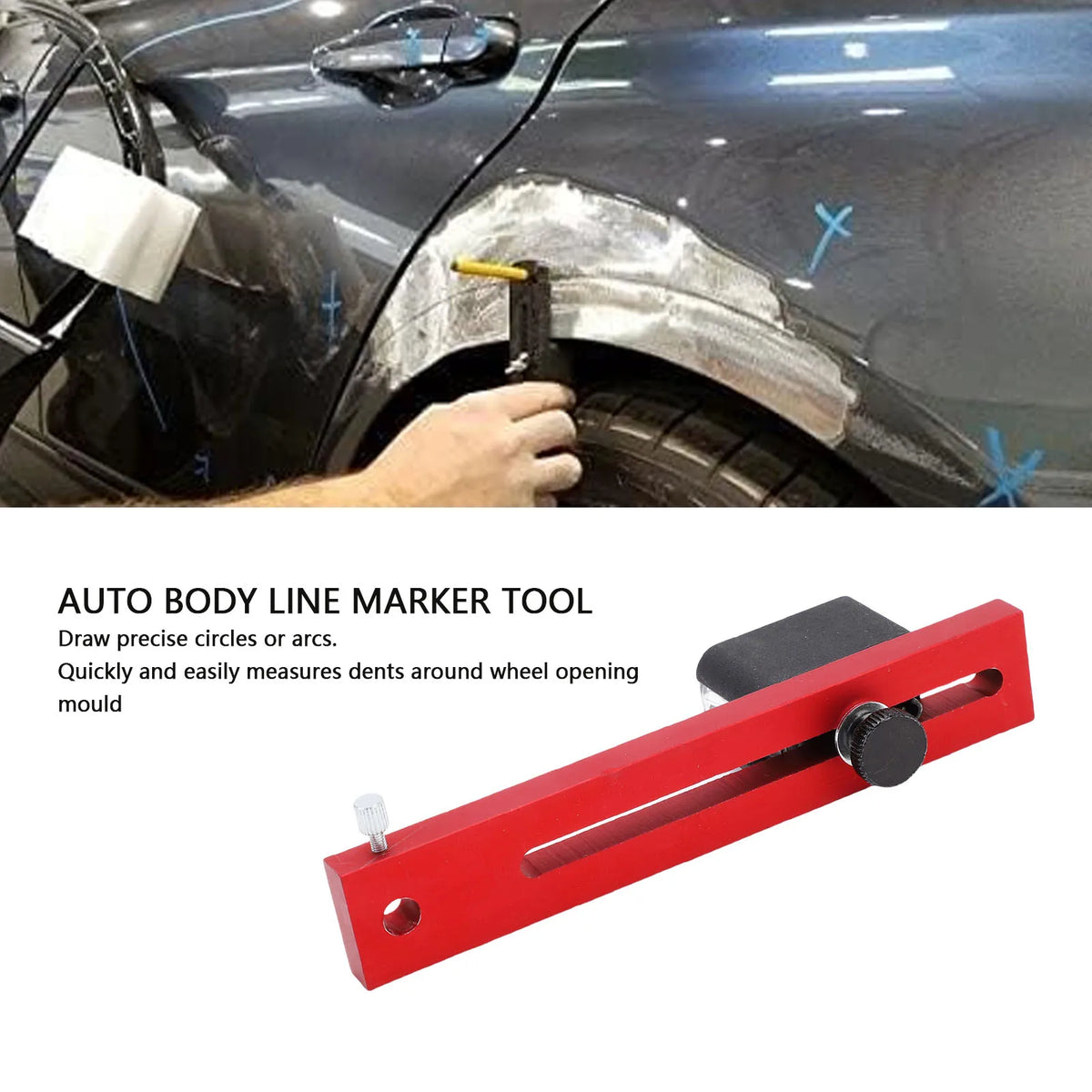 Car Body Line Marker Tool 110mm Adjustable Wheel Arch Scriber for Automobile Dent Repair Wheel A - Automotive LED Light