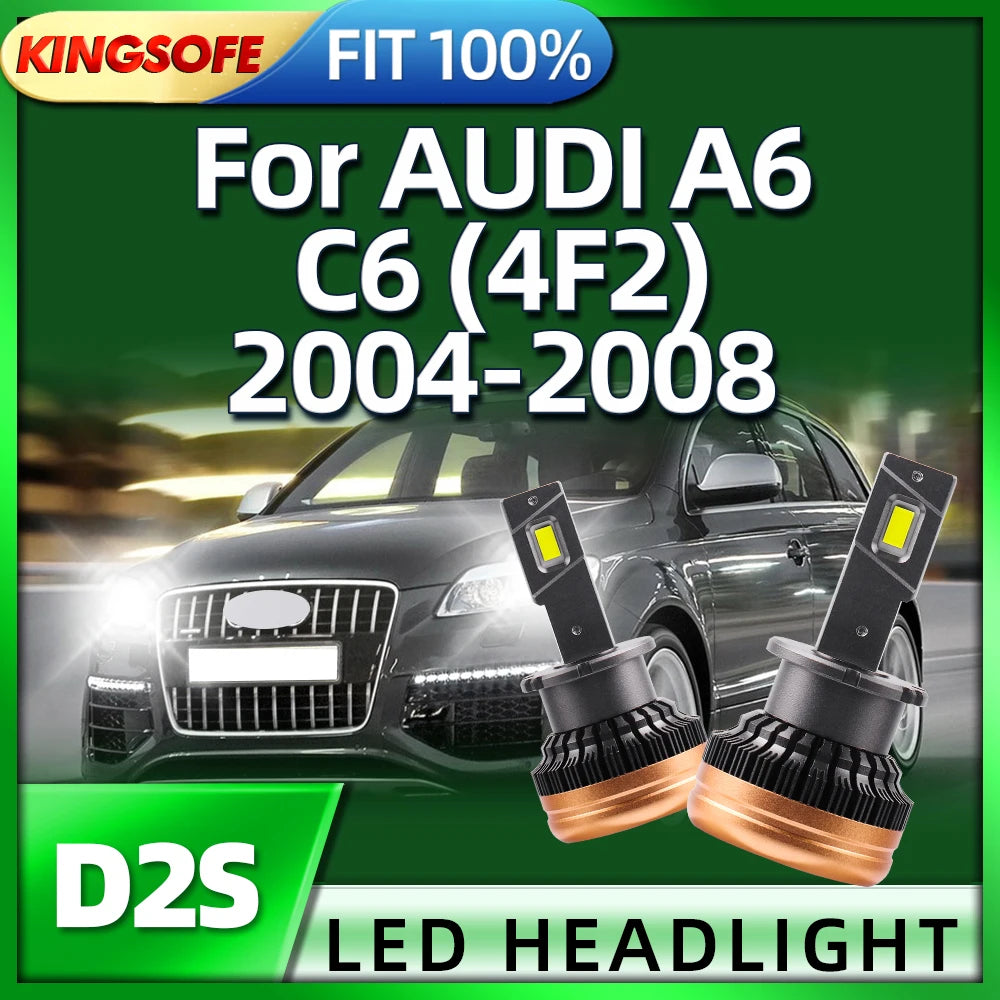 KINGSOFE 2Pcs 30000LM D2S Car LED Headlights 6000K White Light Bulbs For AUDI A6 C6 4F2 20