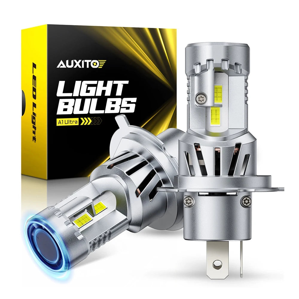AUXITO 2Pcs 80W H4 High Power LED Car Headlight Canbus No Error High Low Beam With Dual Turbo Fan H4 12V 6500K 1:1 Size LED Bulb