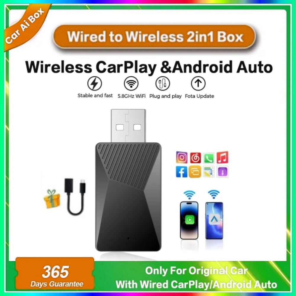 LEXXSON Mini Wired to Wireless 2 in 1 AI Box Carplay 5G Wifi & Bluetooth 5.0 Android Auto  | AUTOKITSHOP