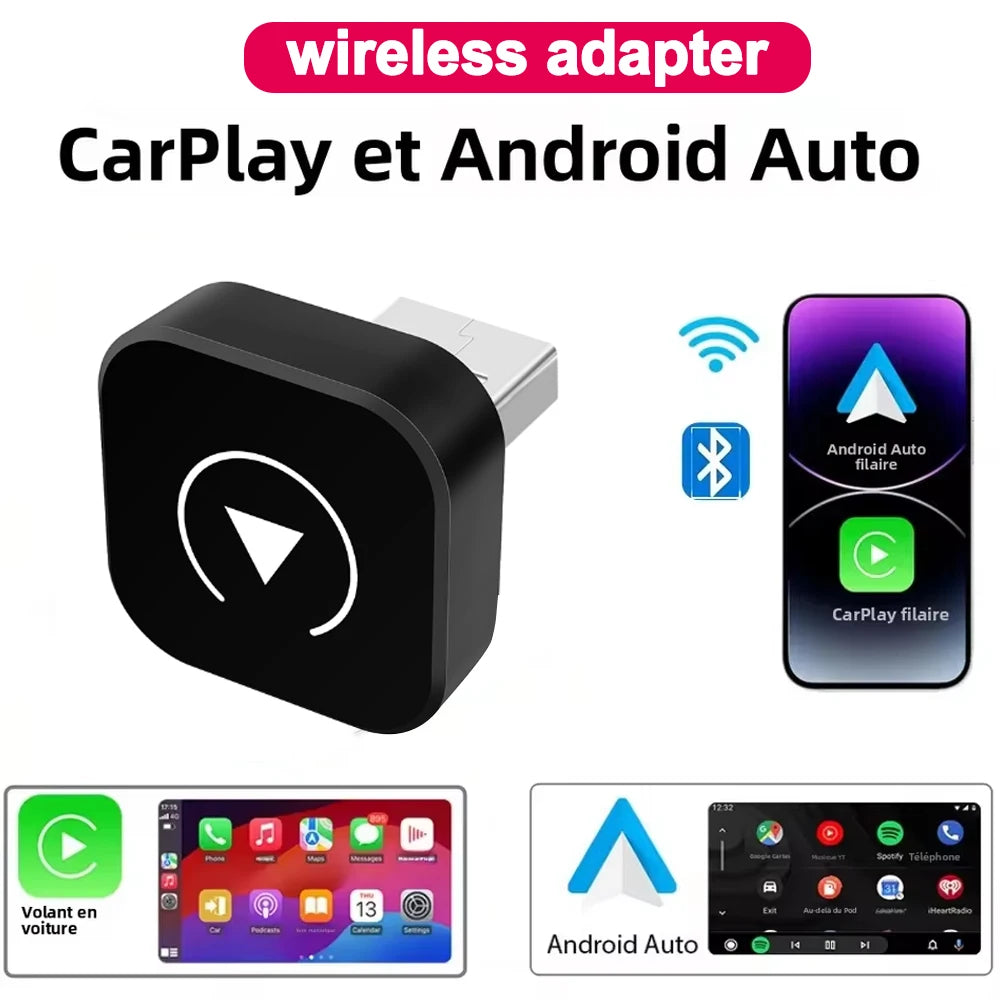 Wired to Wireless CarPlay Android Auto Adapter for 2in1 OEM Car Stereo With USB Plug and P