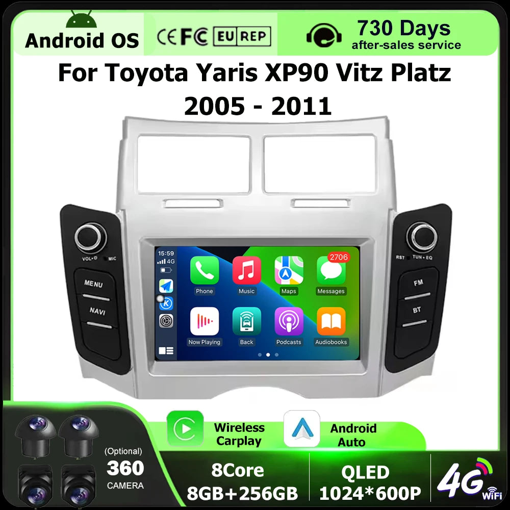 Android 16 Auto For Toyota Yaris XP90 Vitz Platz 2005 - 2011 Car Radio Multimedia Video Pl