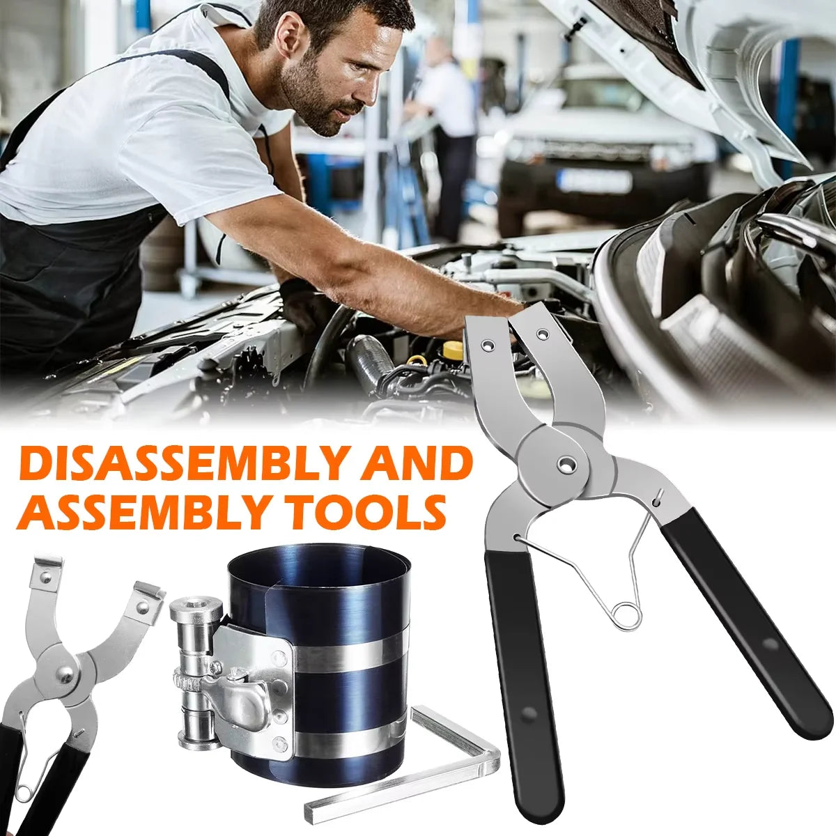 Piston Ring Installer Piston Ring Plier 53-175mm Piston Ring Compressor Tool Car Engine Vehicle  - Automotive LED Light