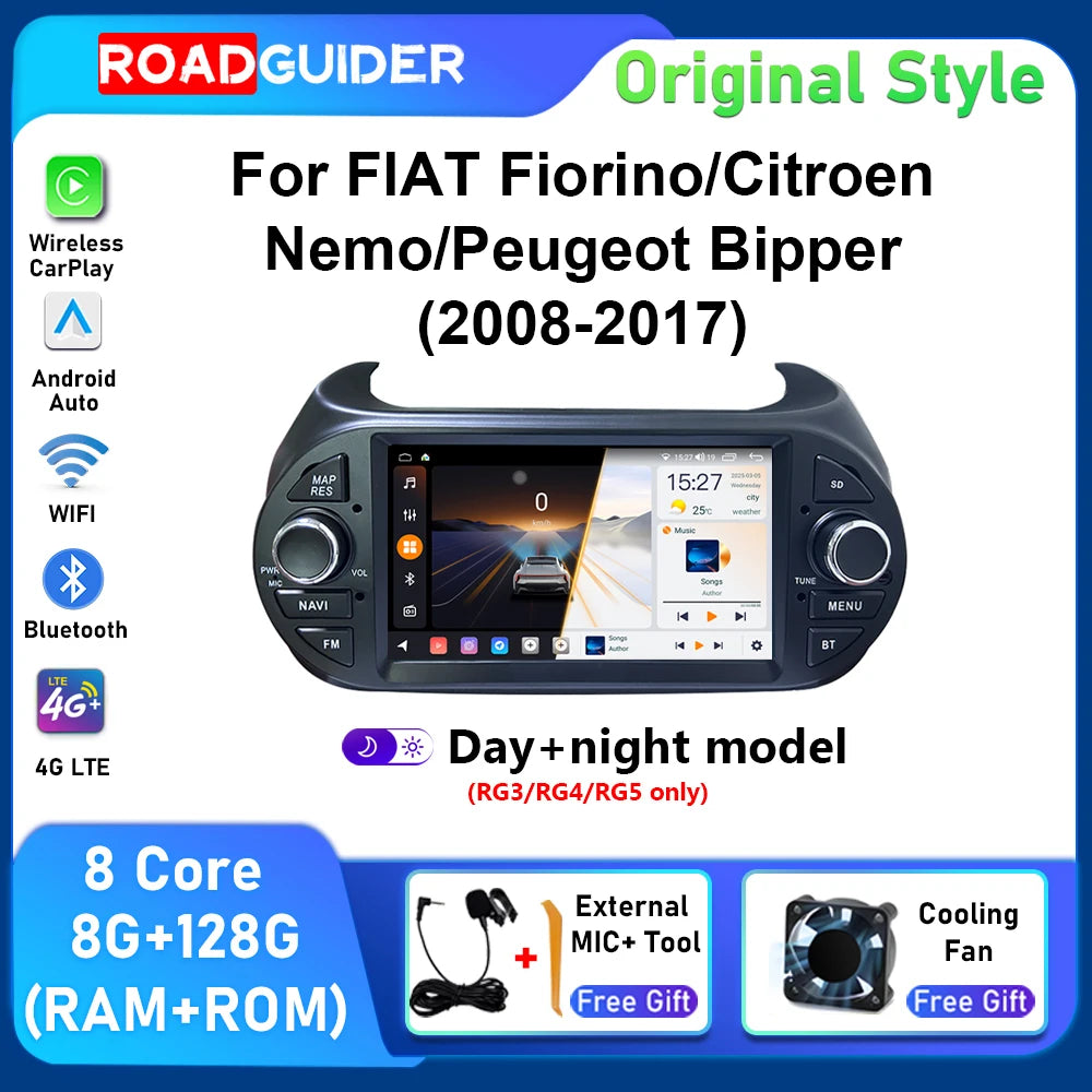 1din Android Auto 7" Screen For Fiat Fiorino Qubo Citroen Nemo Peugeot Bipper 2008 - 2017