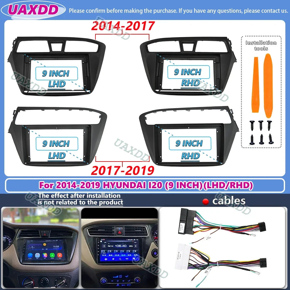 For 2014-2019 HYUNDAI I20 9INCH 2 Din Car stereo radio Android frame panel fascia cable vi