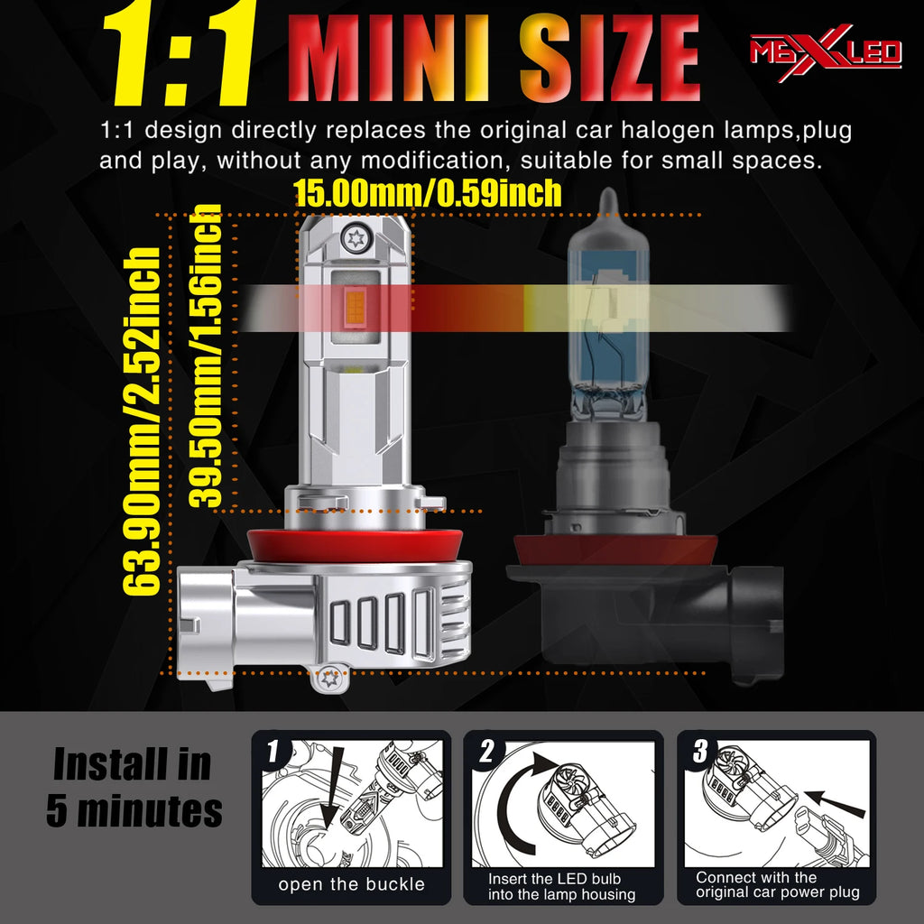 2x H11 H8 Led Fog Lights Canbus H16 H9 Car Headlight Bulb 6000K White Diode Driving Runnin