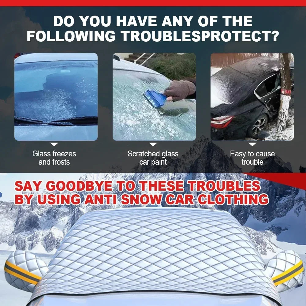 Waterproof Car Snow Frost Cover Quilted Windshield Sunshade With Mirror Pouches for Outdoor Vehi - Automotive LED Light