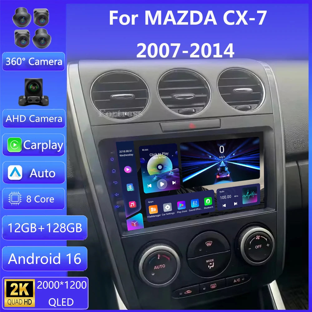Android 16 Car Radio For Mazda CX-7 Cx7 2008 - 2015 Multimedia Video Player QLED 4G WIFI G