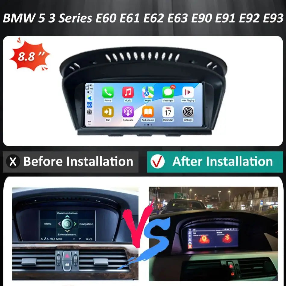 Wireless CarPlay Android 16 Car Multimedia Radio For BMW 5 3 Series E60 E61 E62 E63 E90 E9