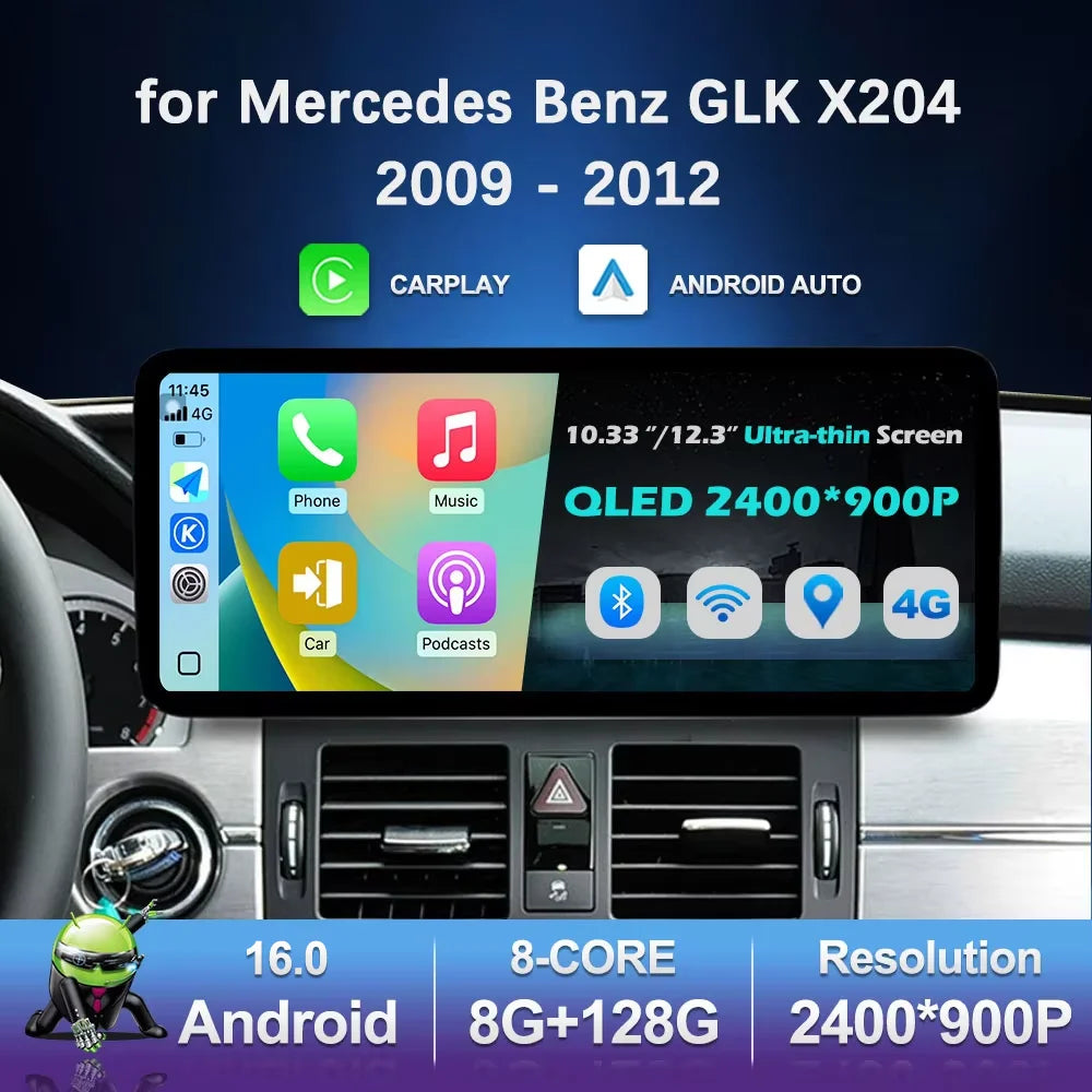 GPS Navi Ultra-Thin Screen 4G Android 16 Car Video Multimedia Player for Mercedes Benz GLK