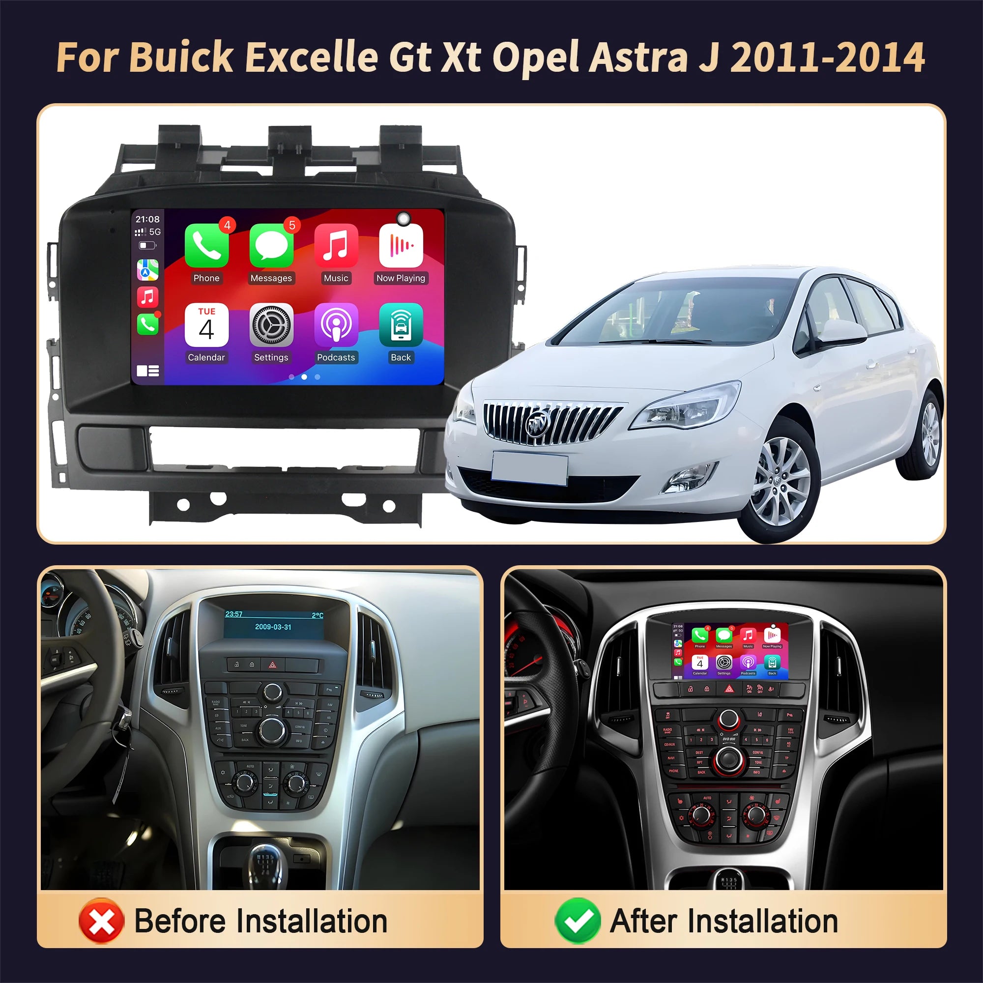 7 inch Android 14 Car Radio For Buick Excelle Gt Xt Opel Astra J 2011 2012 2013 2014 Wirel