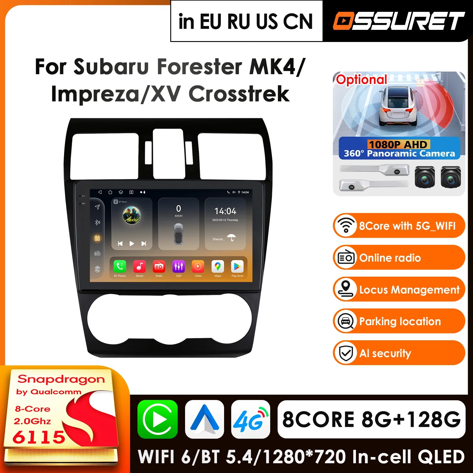 Snapdragon 8Core 360° Panoramic Camera CarPlay Android Auto Car Radio GPS for Subaru Forester 2013-2015 - 4G Multimedia