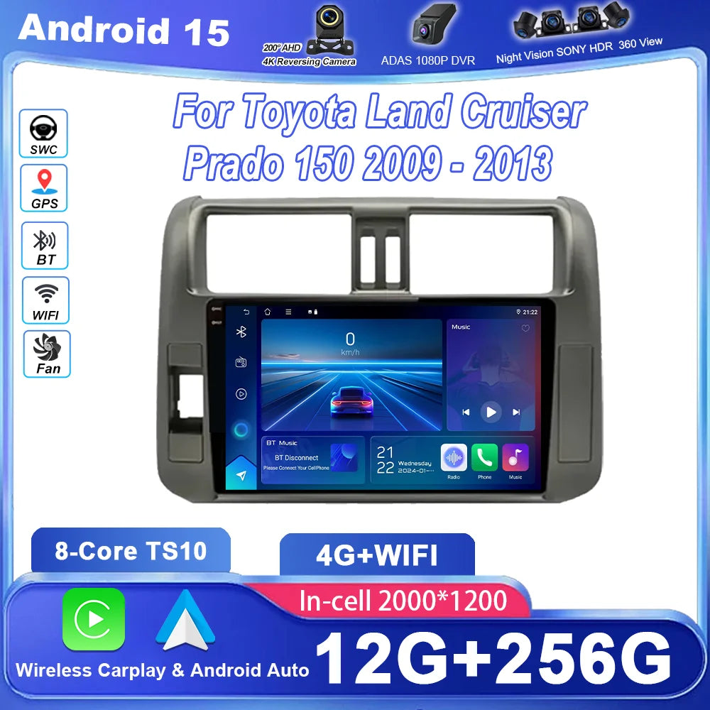 Android 15 Radio Stereo For Toyota Land Cruiser Prado 150 2009 -2013 Auto Multimidia Playe