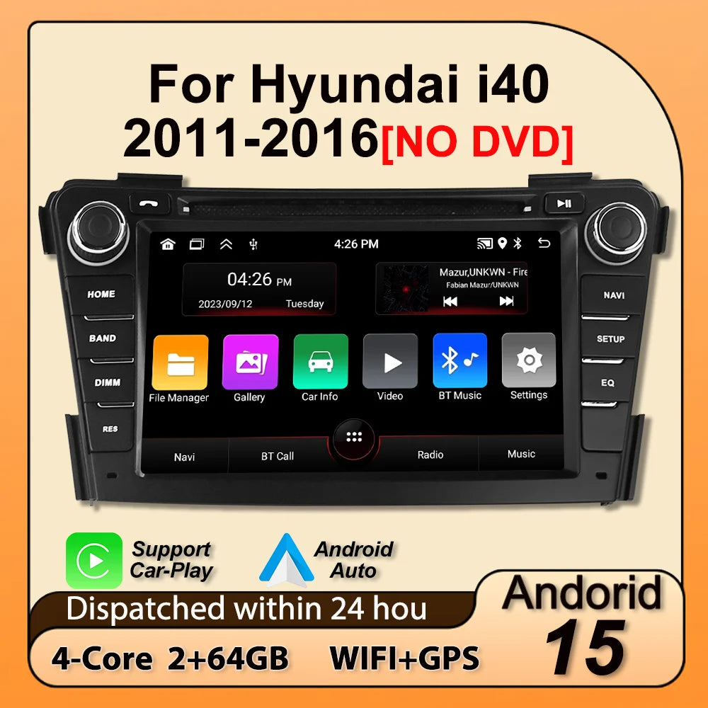 For Hyundai i40 2011 - 2019 Android 15 64G 2 Din Car Radio Carplay GPS Central Multimedia