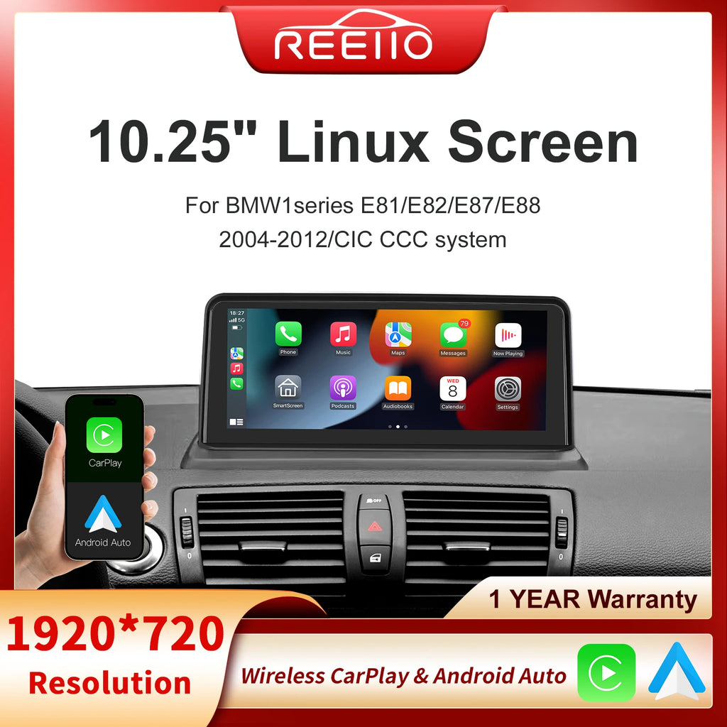 Wireless Carplay Android auto multimedia touch Linux screen For BMW1series E81/E82/E87/E88