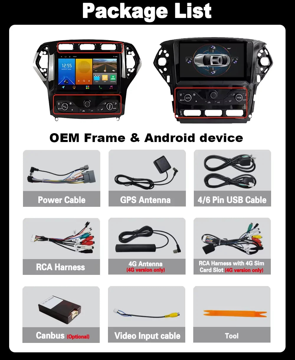 Android 16 CarPlay For Ford Mondeo MK4 2007-2014 Car Radio Multimedia Player Navigation GP