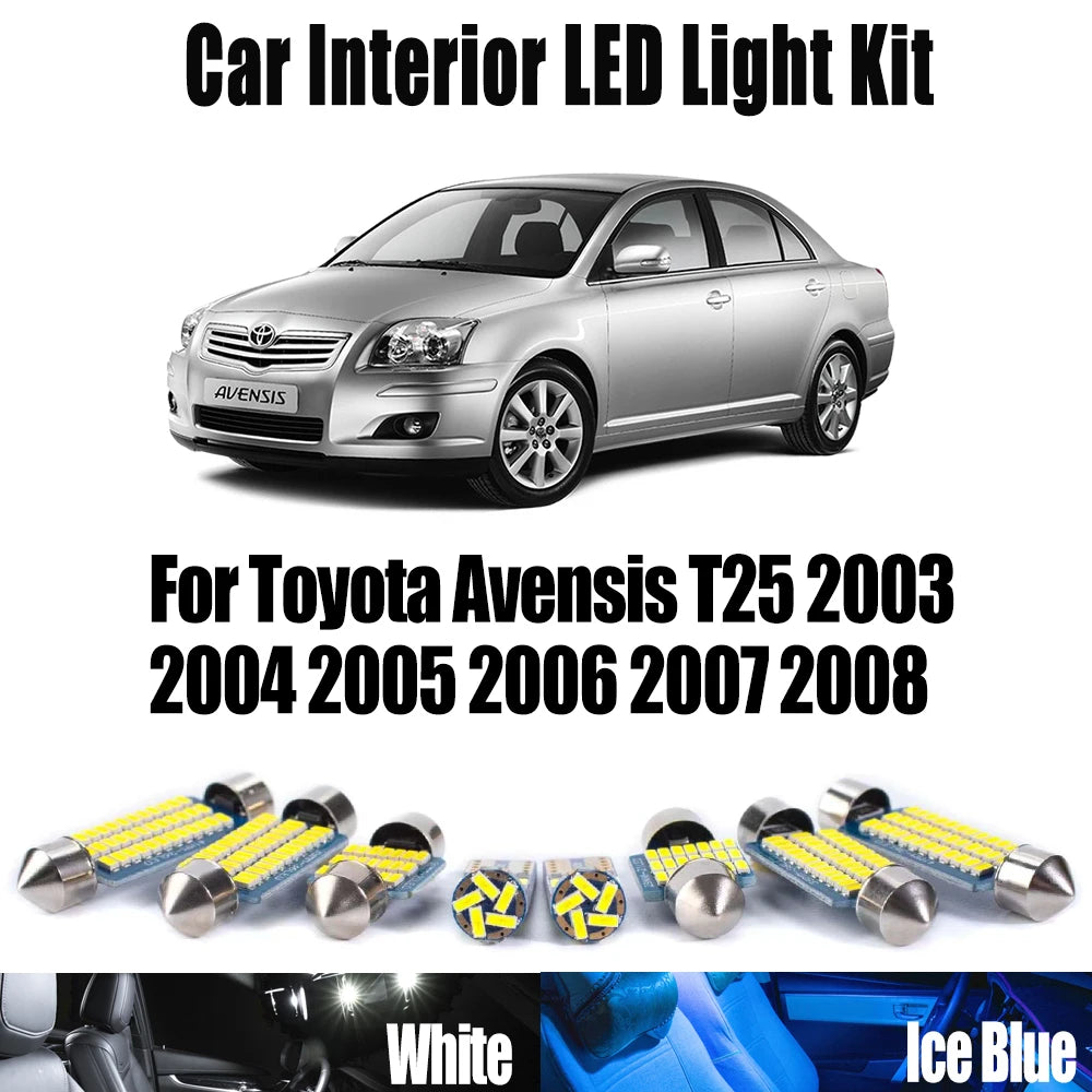 17-Piece LED Interior Light Kit for Toyota Avensis T25 2003- 2005 - Canbus Dome Map Door Trunk Bulbs | AUTOKITSHOP