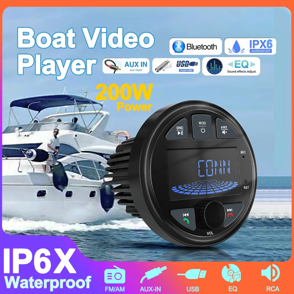 2025 Boat Radio Marine Stereo Source Media Player AM FM RDS Receiver MP3 MP4 Video Play Bl