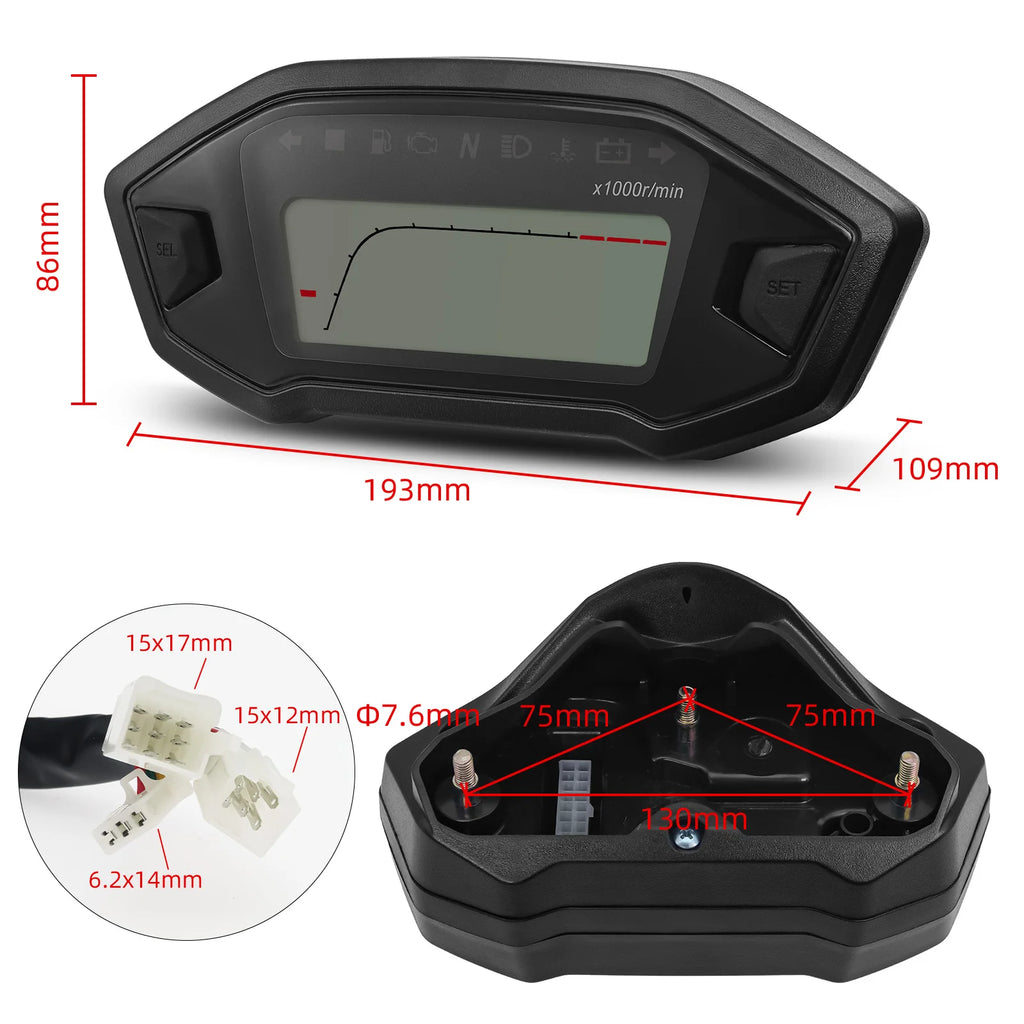 AD Motorcycle Instrument + Sensor Tachometer 10000 RPM Meter Dashboard Odometer KMH Speedometer  - Automotive LED Light