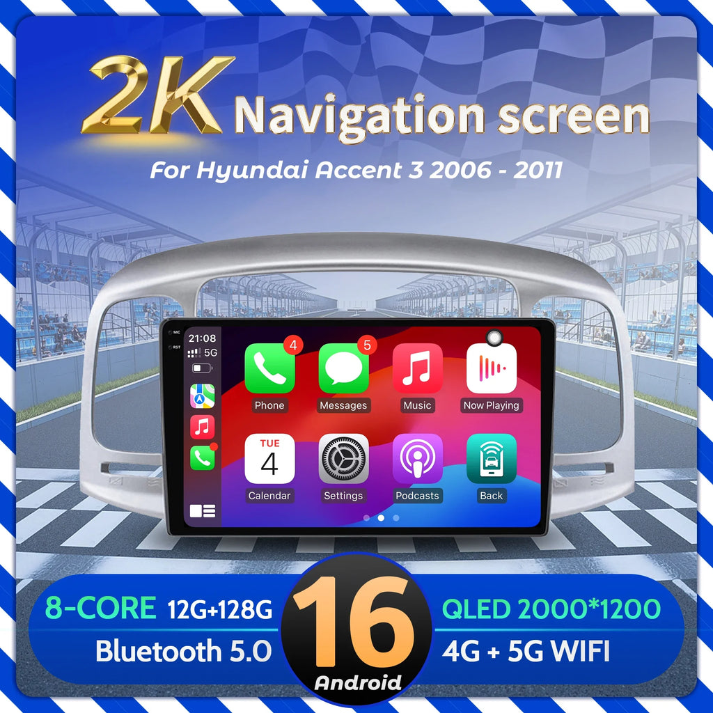 9 inch Car Radio For Hyundai Accent 3 2006-2011 BT Carplay Android 16 Multimedia Navigatio